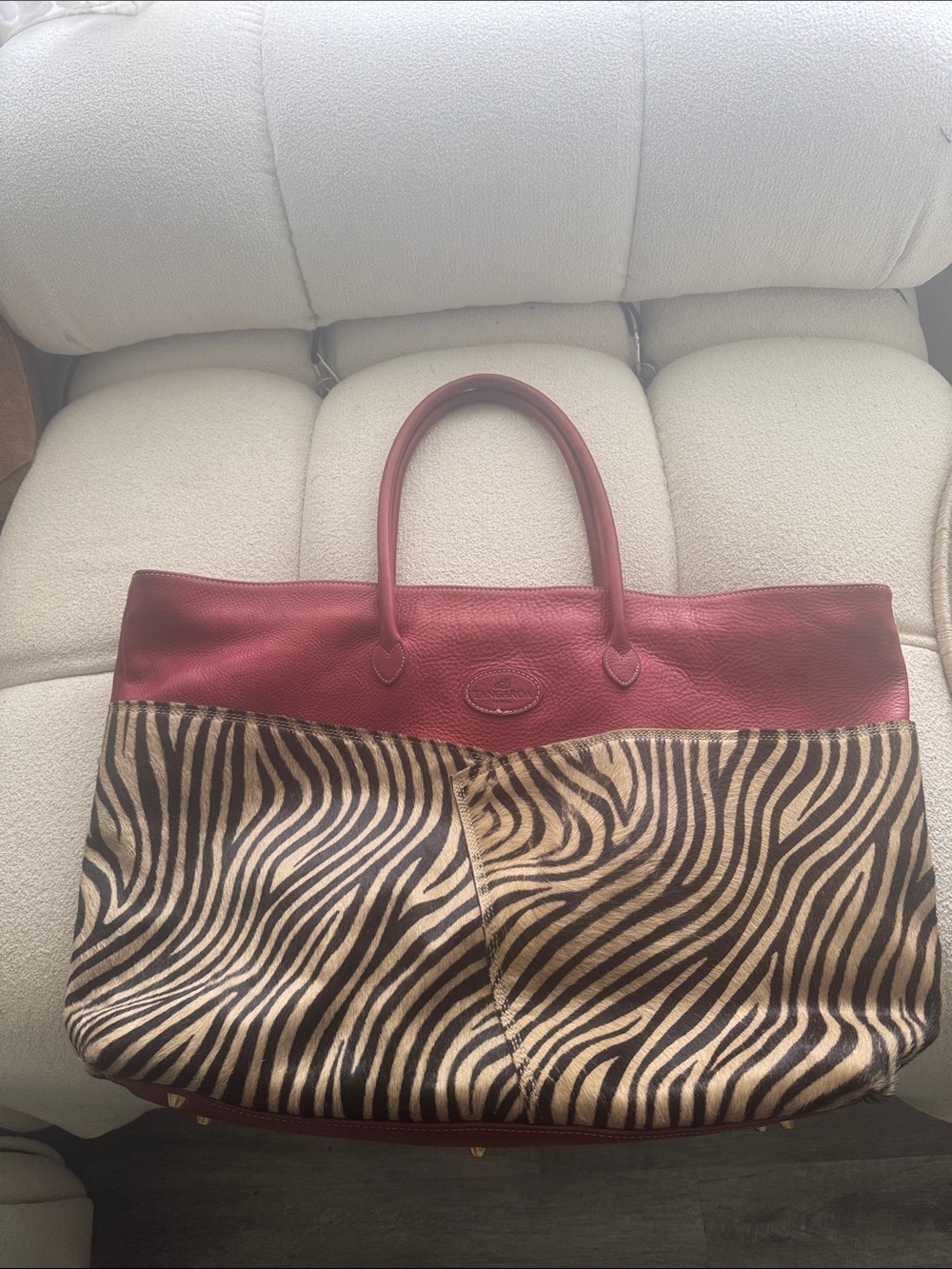 Venezia Red Leather & Zebra Print Tote